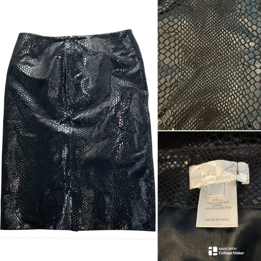 Austin Reed NWOT Black Snake skin embossed Leather pencil Skirt